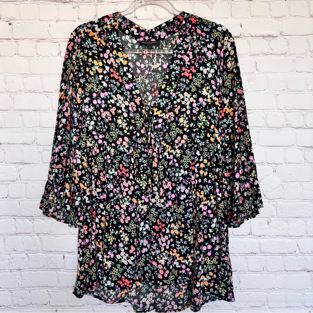 CHRISTIAN SIRIANO Boho 3/4 Sleeve Floral Tunic Top--EUC--M - Picture 7 of 16